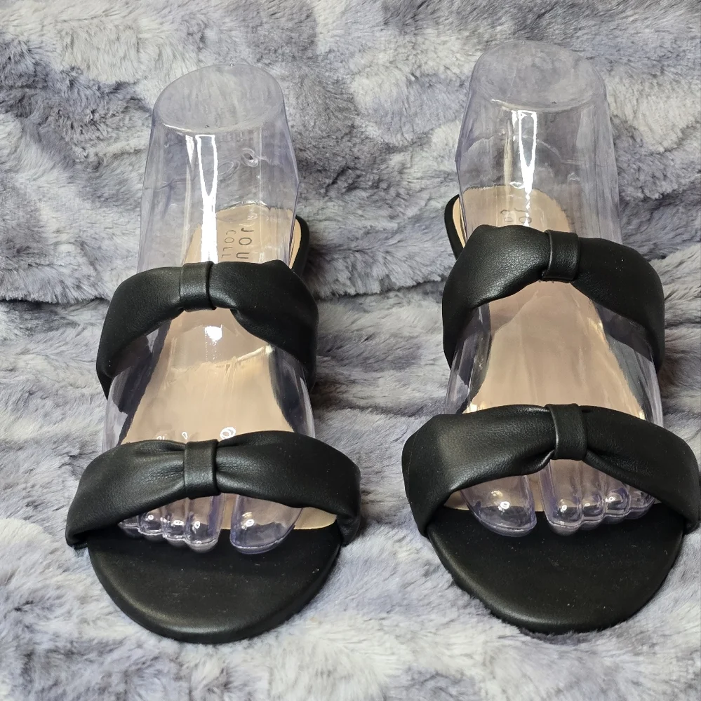 NWB Journee Collection DYLLAN KITTEN HEELS IN FAUX LEATHER Black‎ Size 10 Sandal